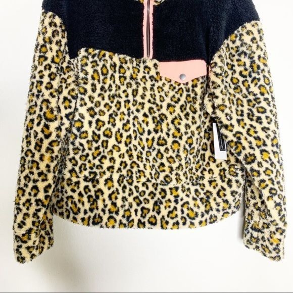 NWT BP. Leopard Print Colorblock Fleece Lng Sleeve Half Zip Pullover Small - Picture 6 of 11